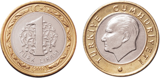 Монета достоинством 1 турецкая лира