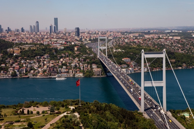 Вид на Босфорский мост в Стамбуле