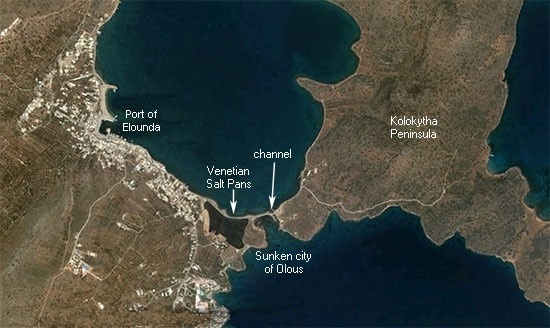 Загадка Крита — затонувший город Олус. На карте отмечены соляные промыслы 